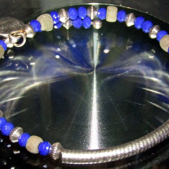 Vintage Alex & Ani Silver & Blue Glass Charms Bracelet Wrap Around - Picture 3 of 5